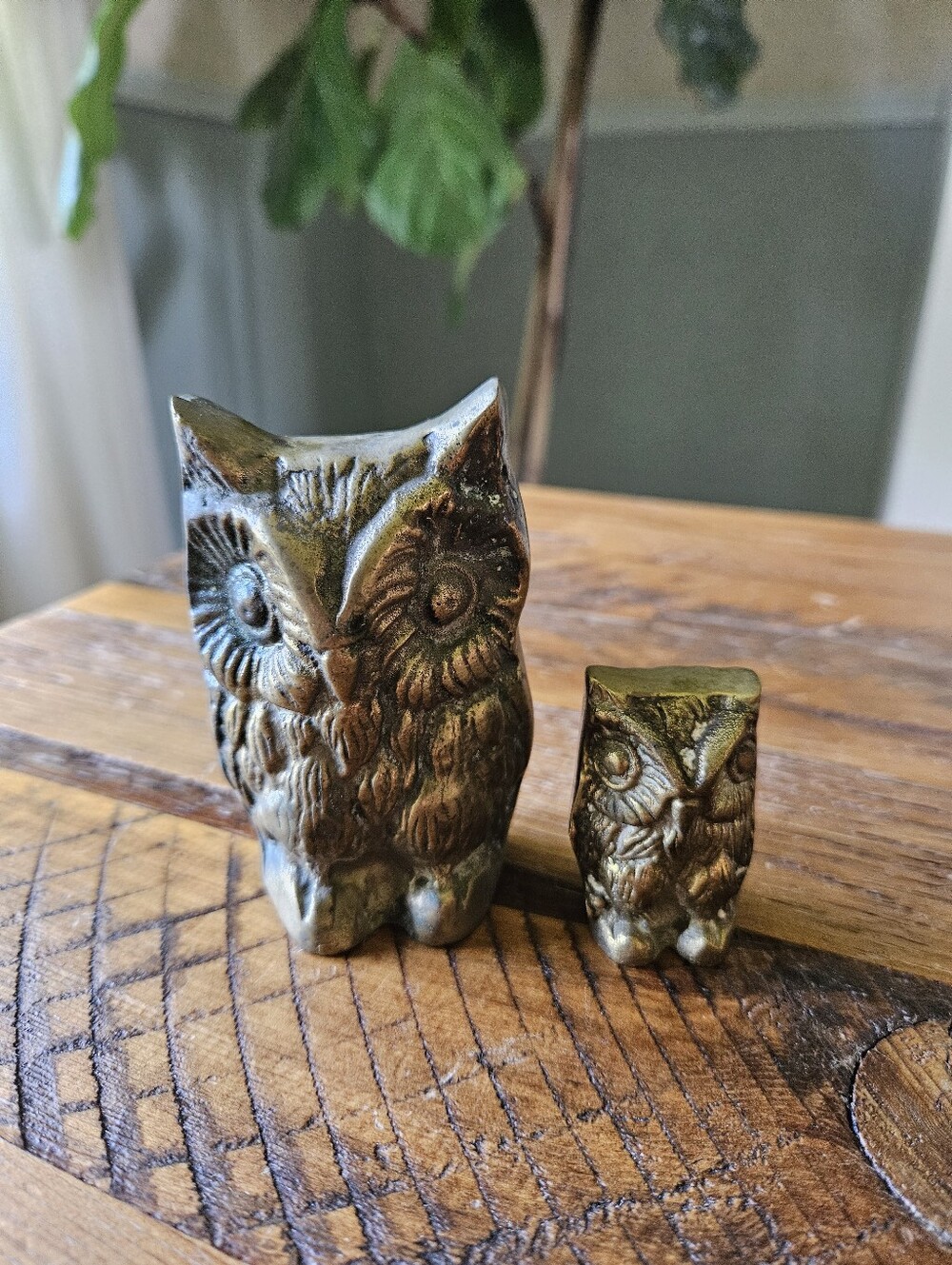 Vintage Brass Horned Owls (Set of 2)